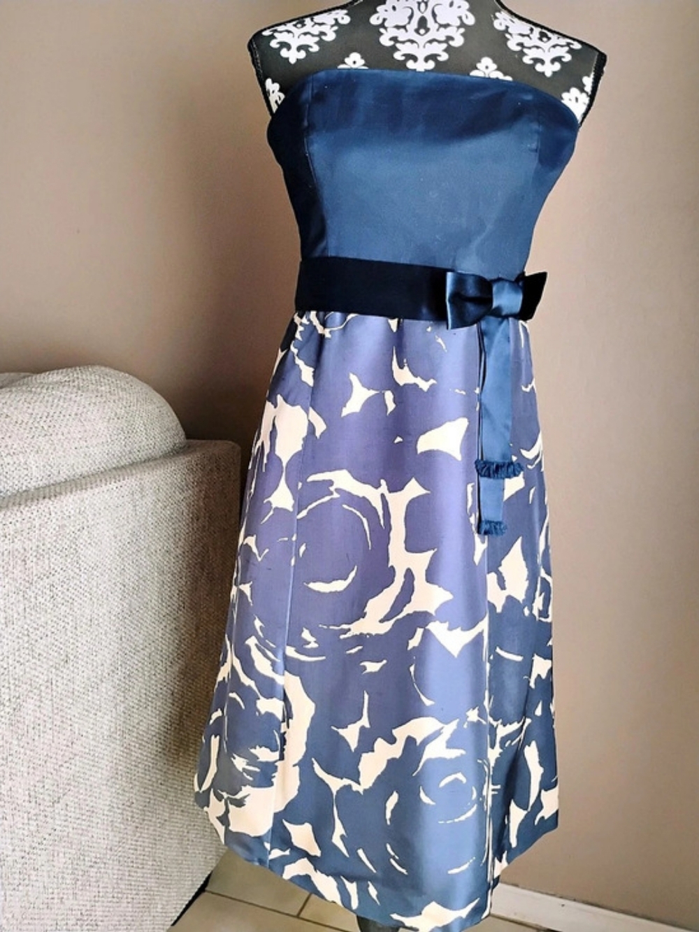 J.Crew Abstract Silk Mini Dress Blue & Cream Size 6 Like New